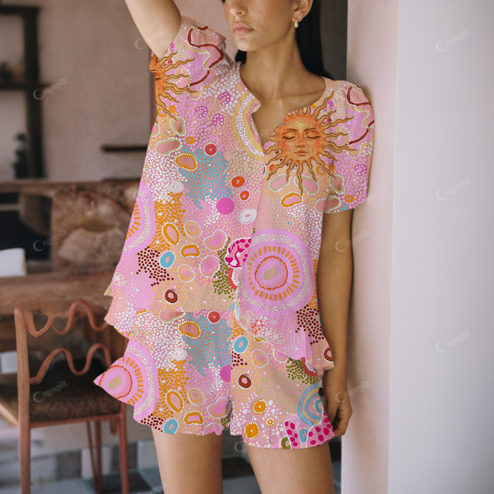 The Sun Pattern On The Human Face Print Short Pajama Set