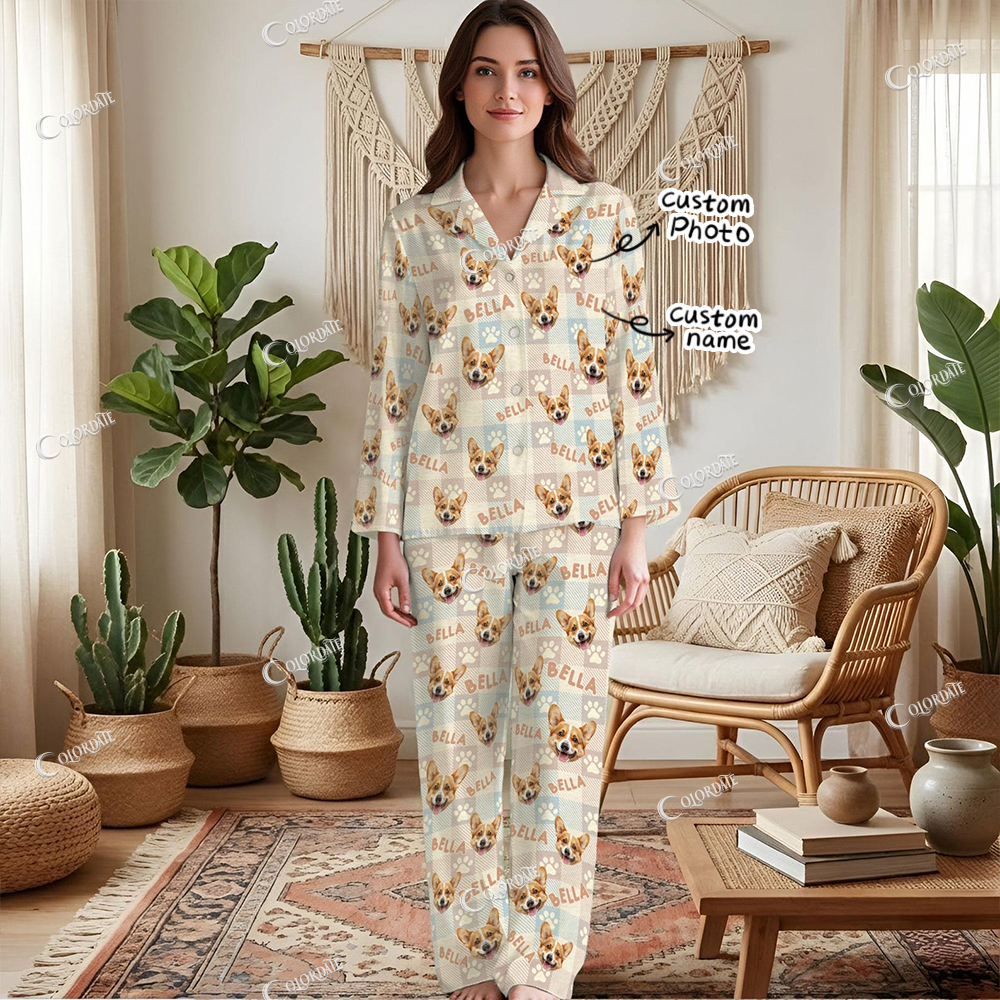 Custom Photo Women's Print Long Pajama Set 