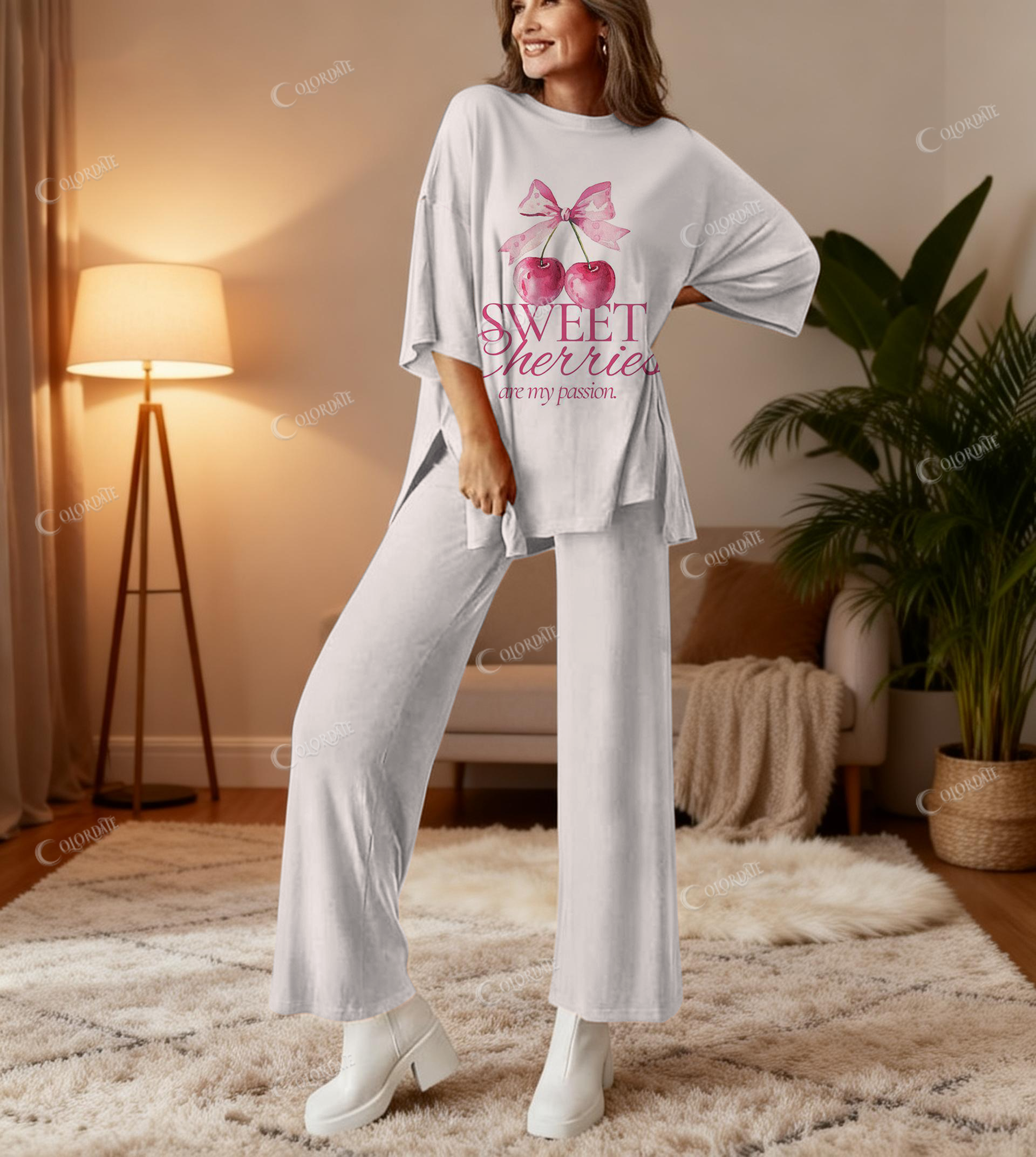 Sweet Cherries Print Bamboo-Soft Lounge Set Pants