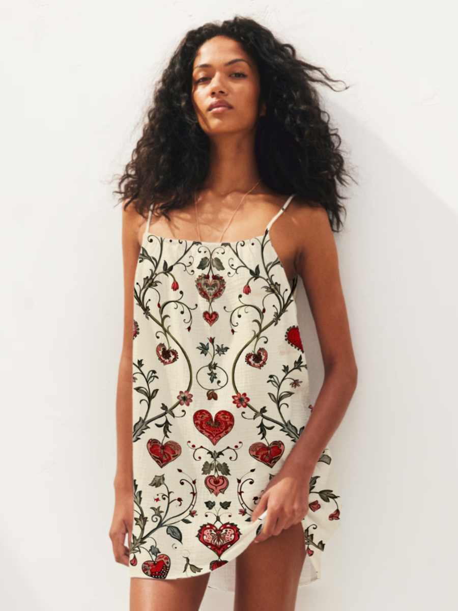 Women's Love Tree Branch Printed Mini Nightdress