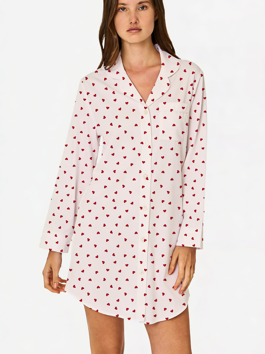 Cute Floral Print Sleep Shirtdress