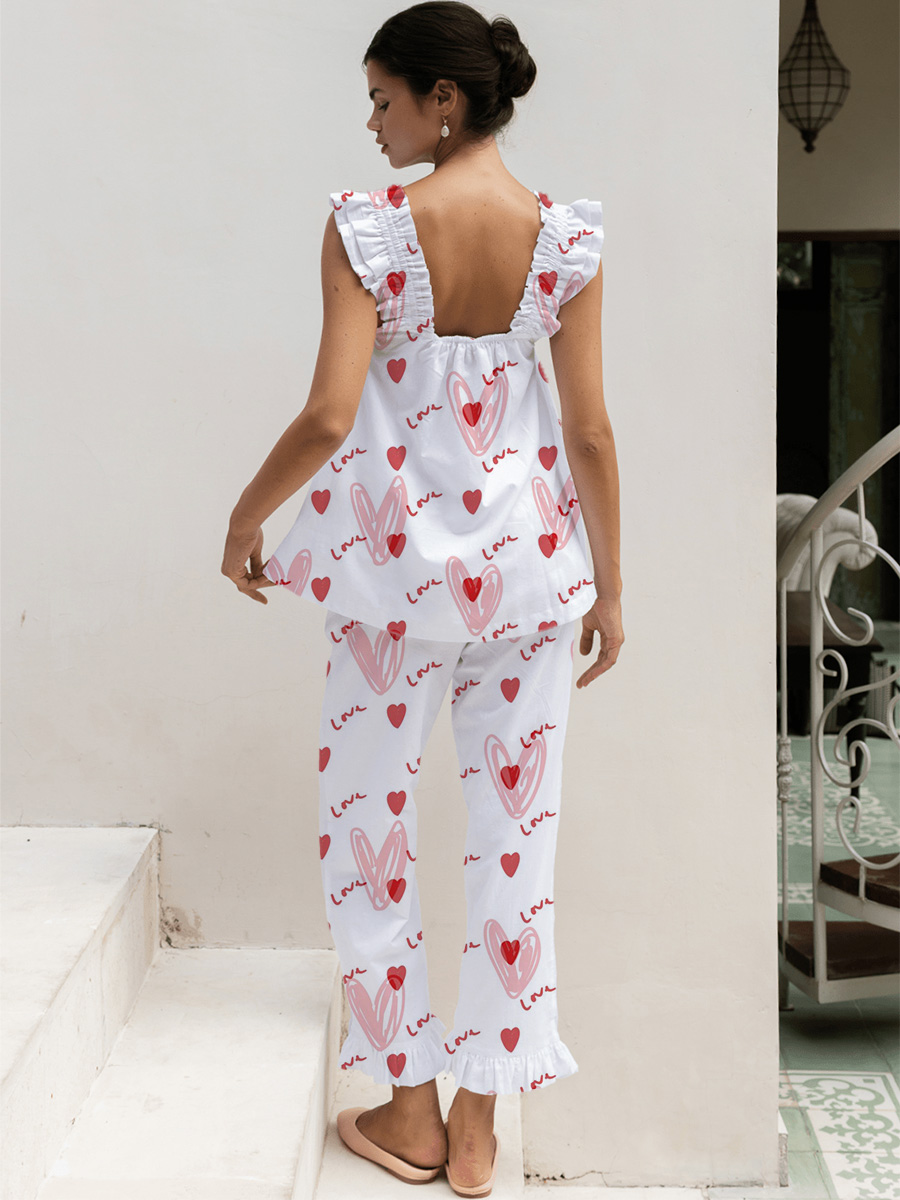 Pink & Red Heart Print Tank Top Pajama Set