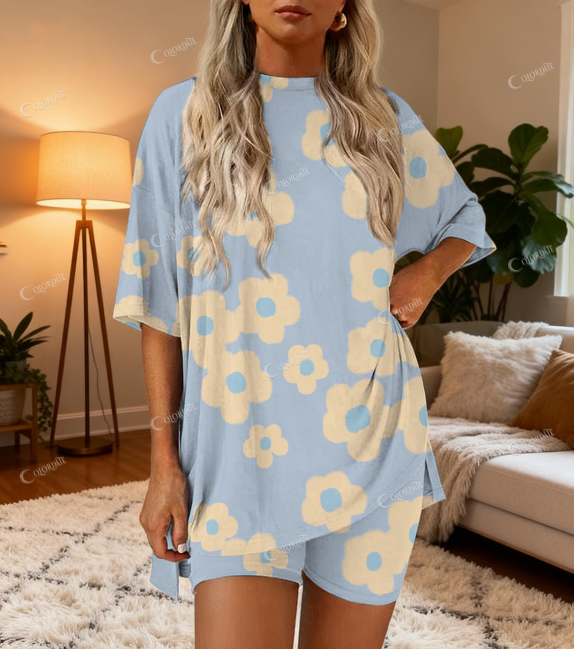 Yellow Flower Print Bamboo-Soft Lounge Set
