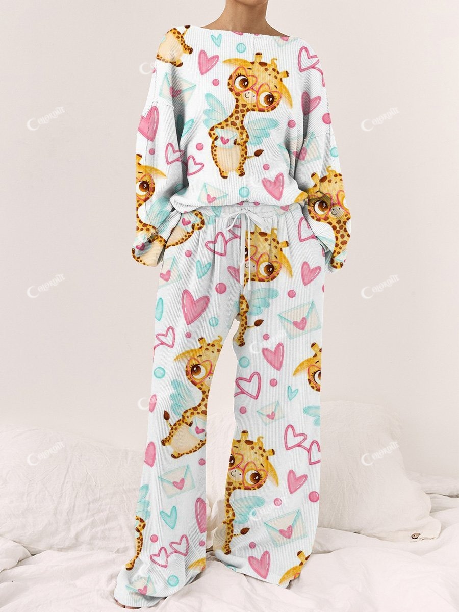 Women's Love Heart Cute Giraffe Sweater Set