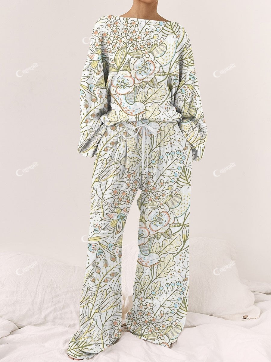 Women's Bohemian Floral Print Long Sleeve Pajama Set