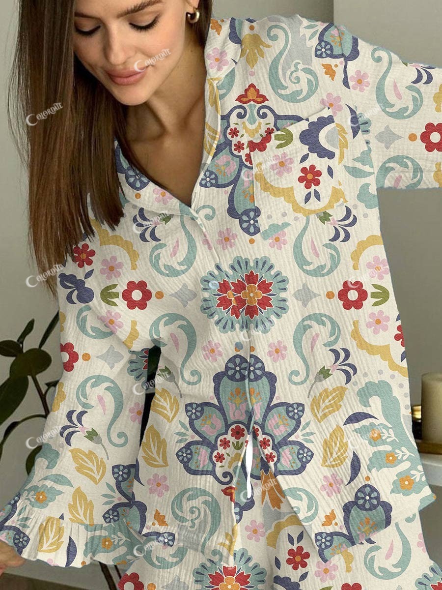 Women's Vintage Floral Print Casual Homewear Set