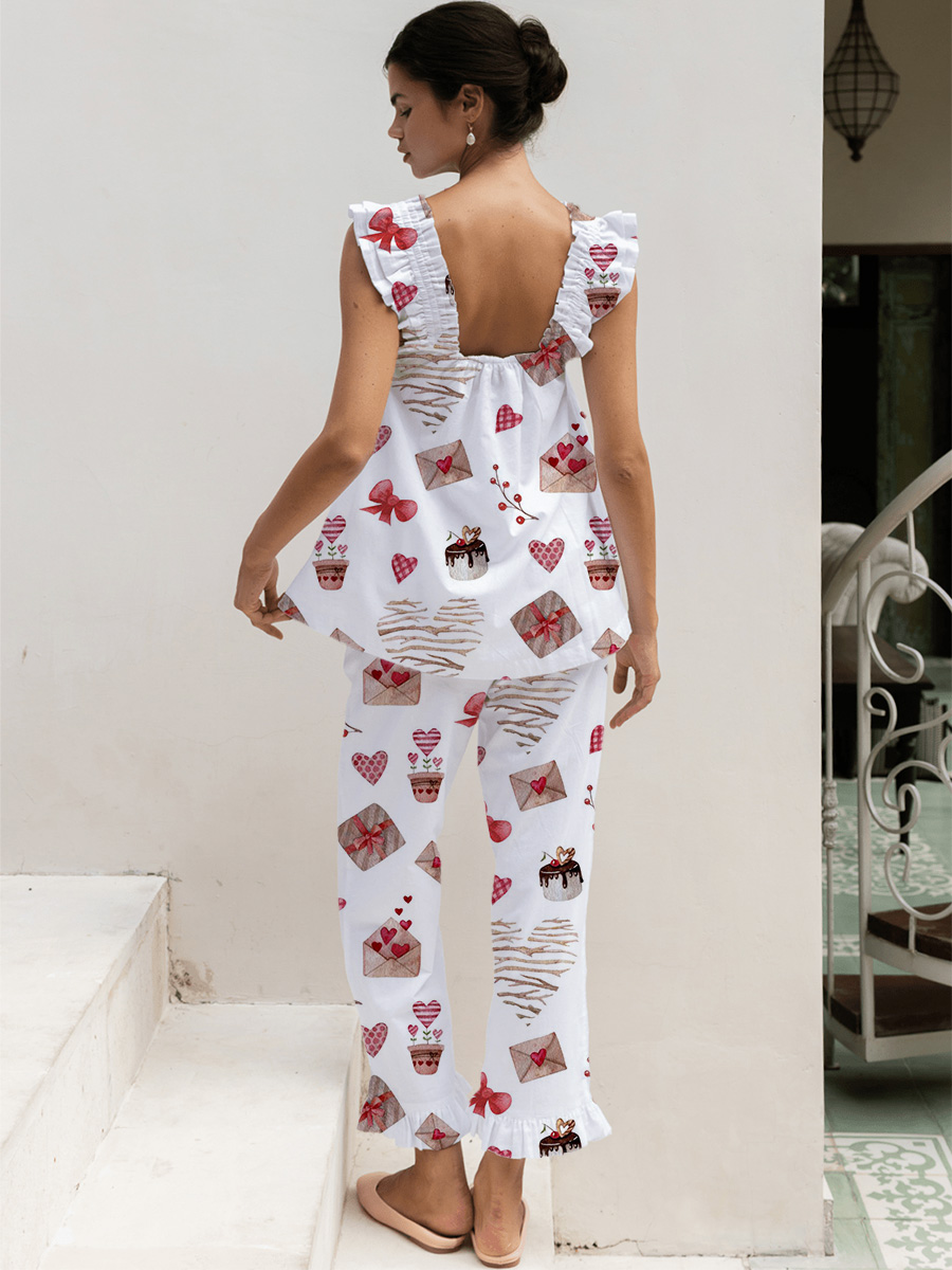 Red Rose & Floral Print Tank Top Pajama Set