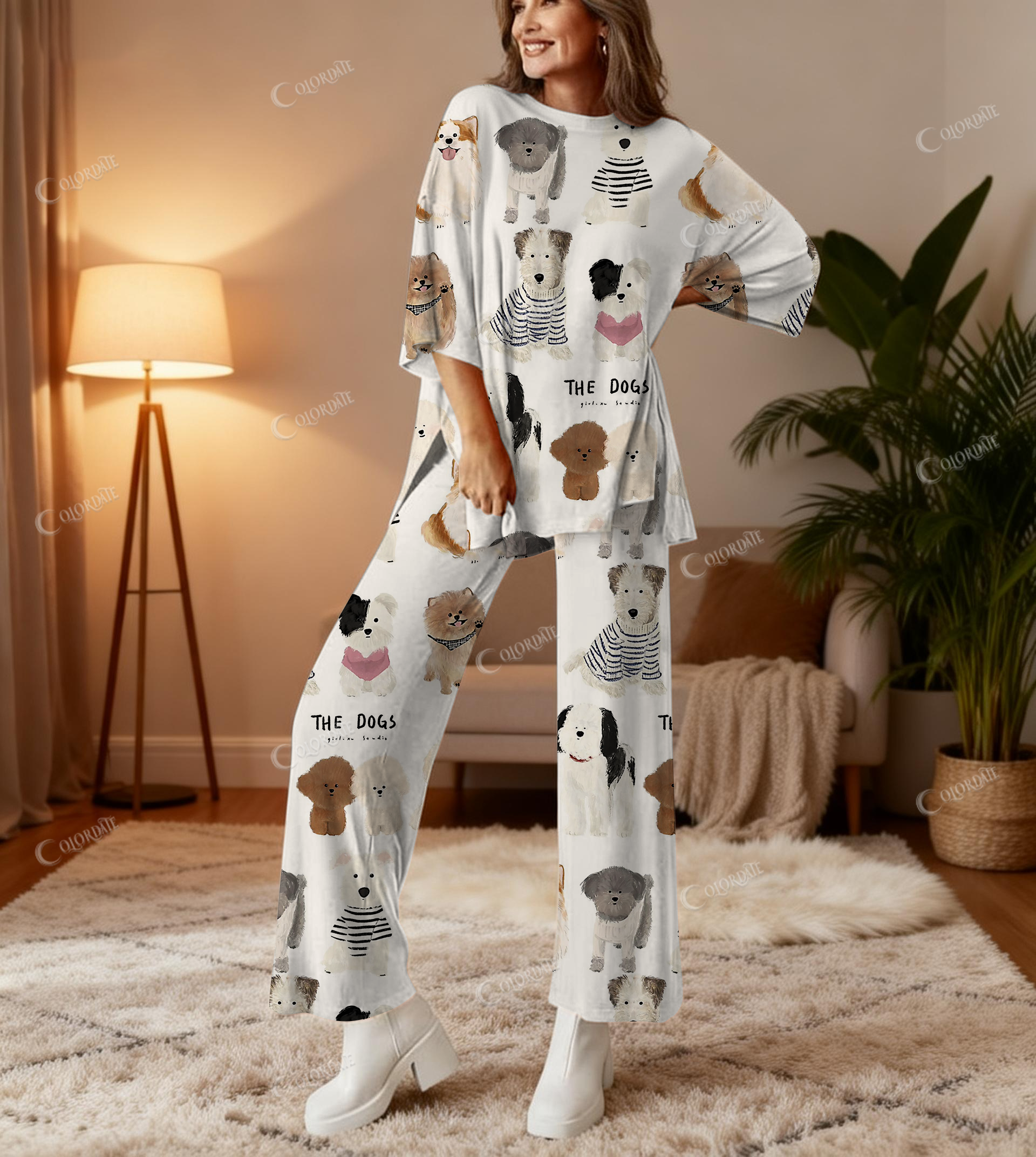 Cute Dog Print Bamboo-Soft Lounge Set Pants