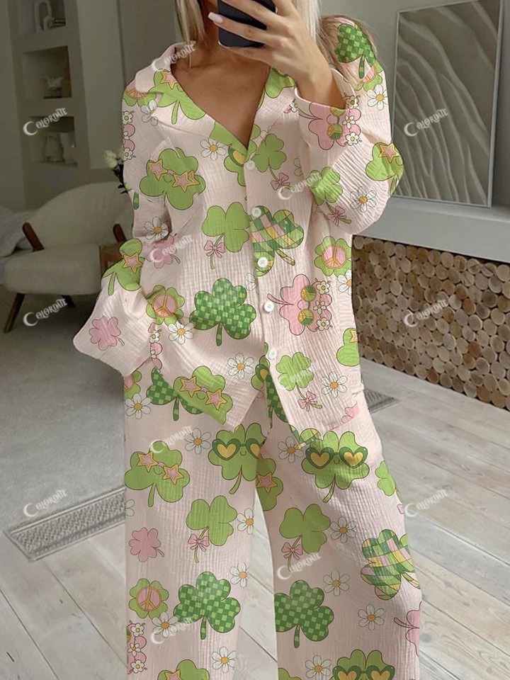Women's St. Patrick's Day Shamrock Floral Pajama Set
