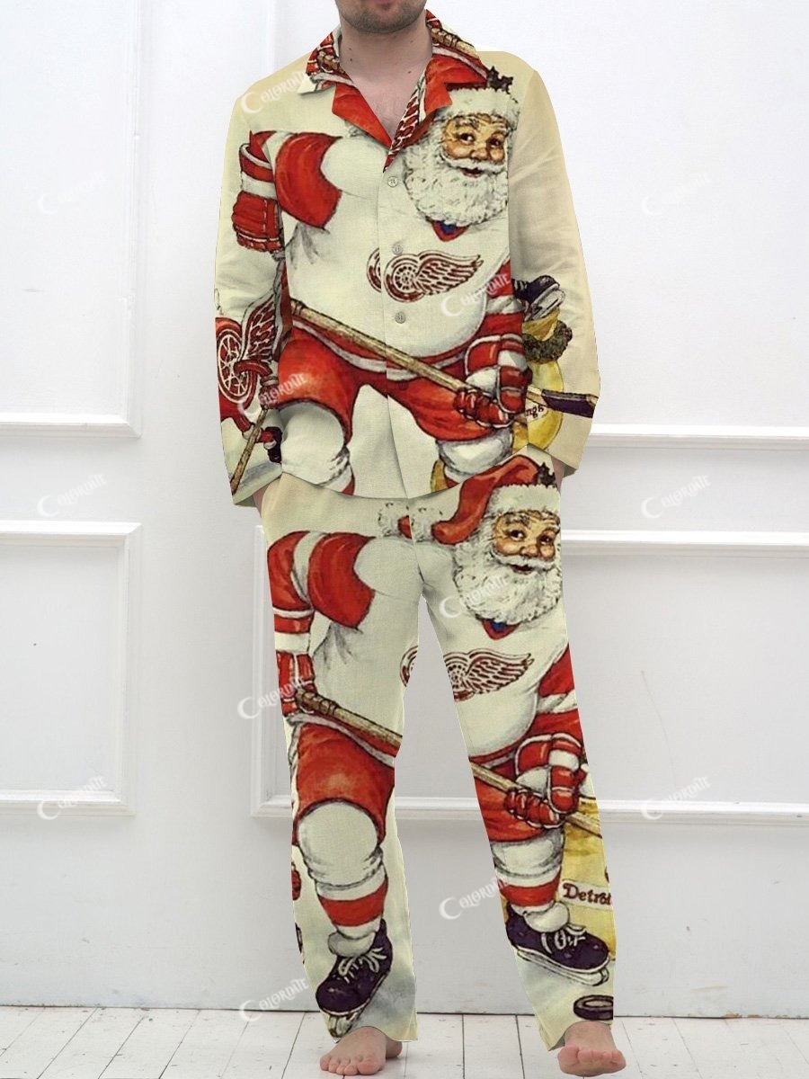 Men's Lapel Christmas Hockey Pajama Set
