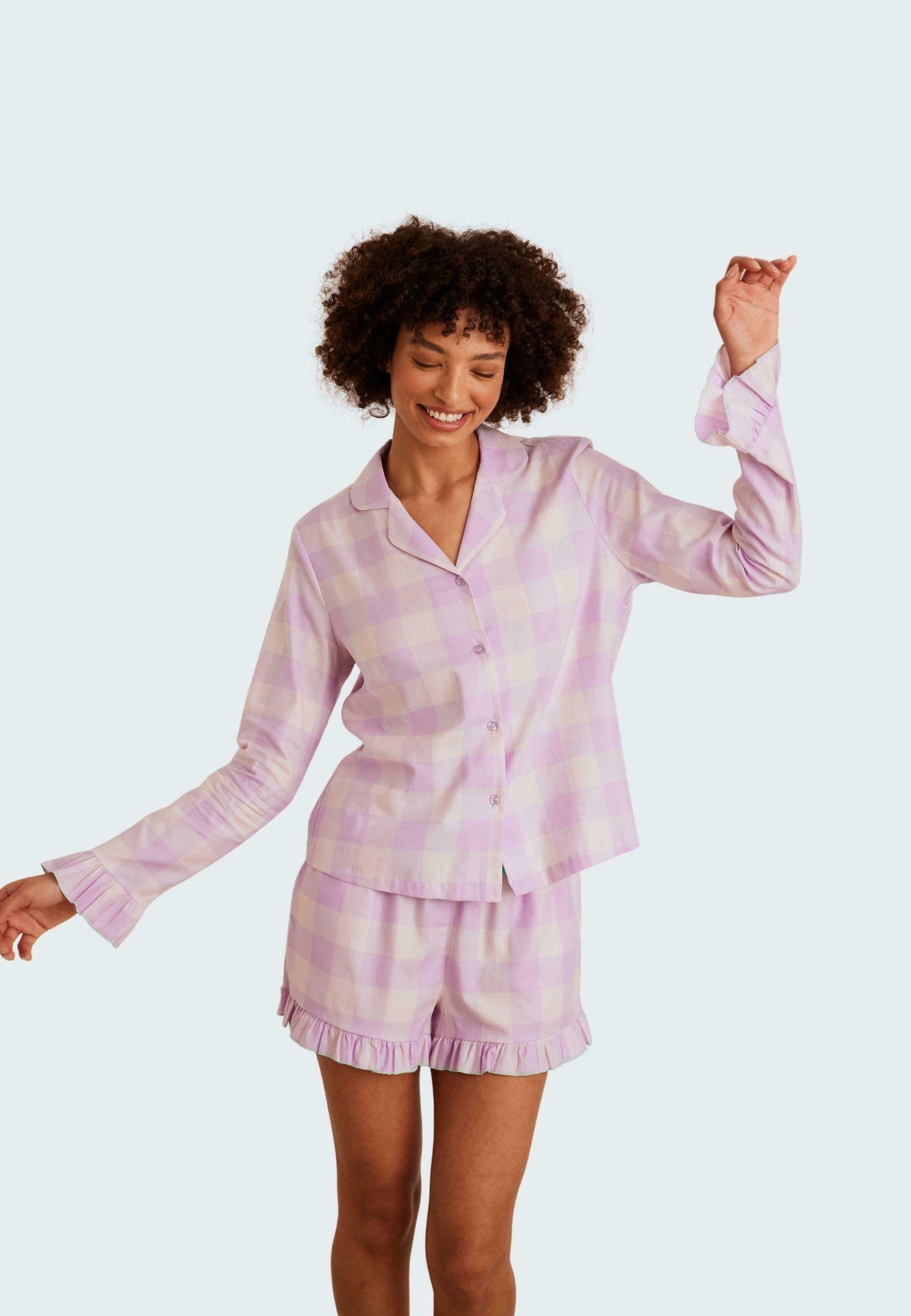 Women's Cotton Gingham Frill Cotton Short Suit