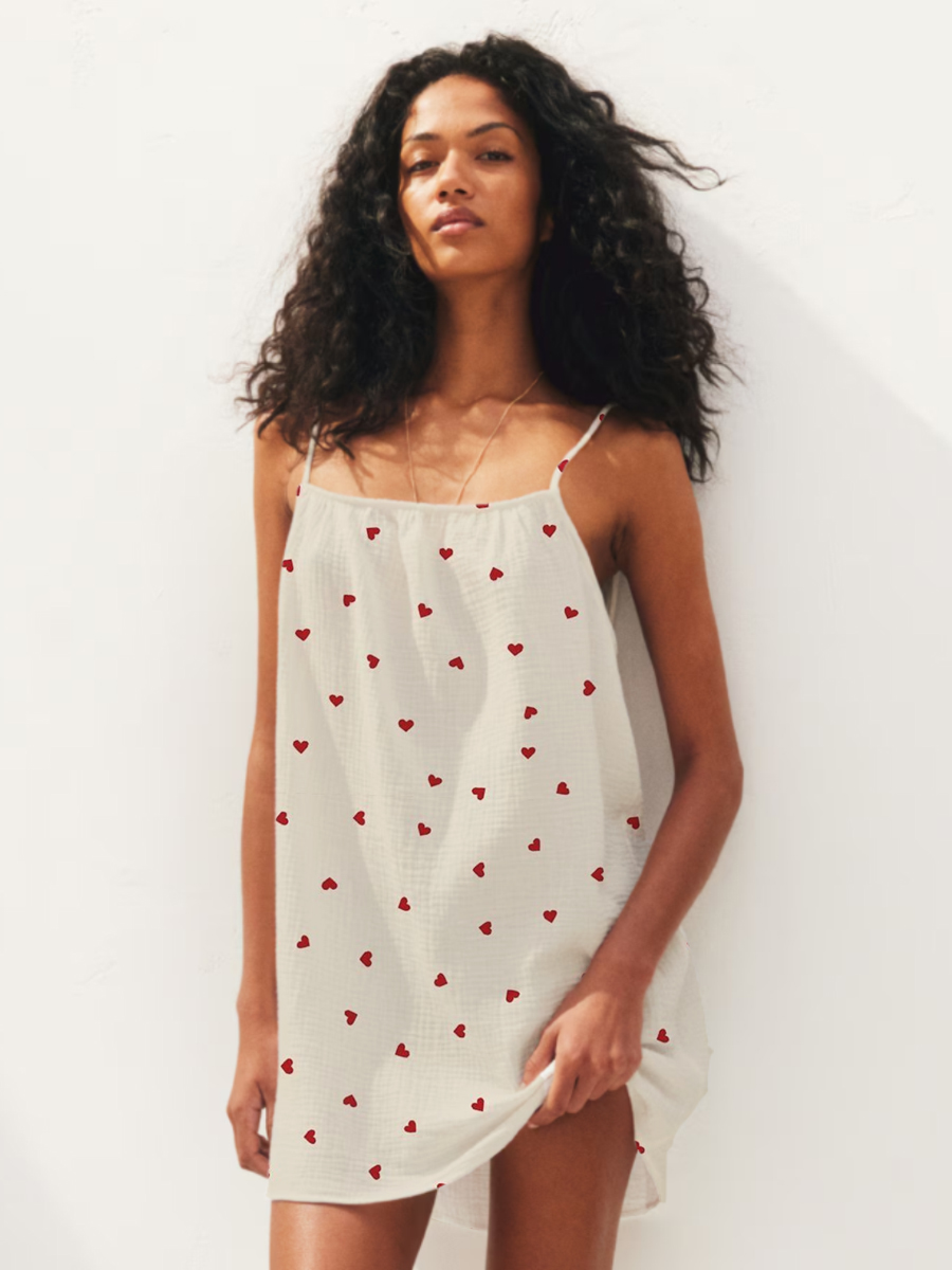 Women's Red Hearts Printed Mini Nightdress