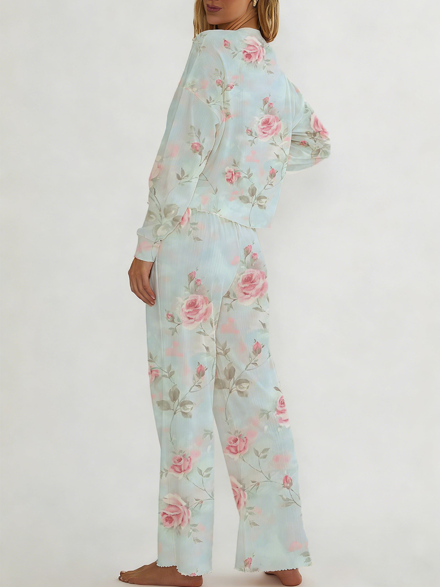 Floral Tropical Print Long Sleeve Suit