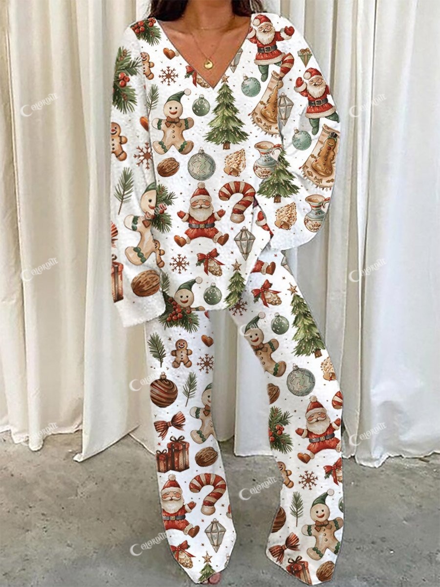 Women's Watercolorful Christmas Cute Pajama Set