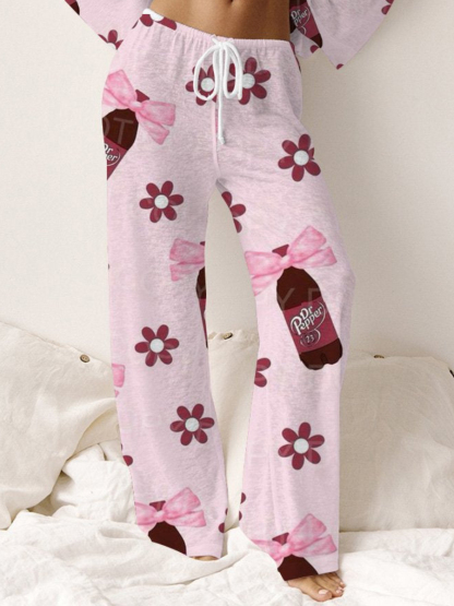 Women's Bow and Dr. Pepper Pink Pajama Set