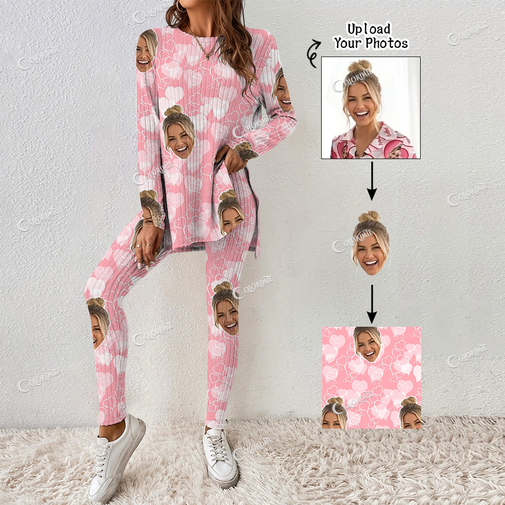 Addcustom Your Photos Women's Heart Print Long Sleeve Suit