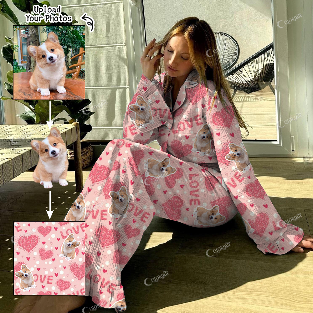 Addcustom Your Photos Women's Love And Heart Vintage Printed Suit