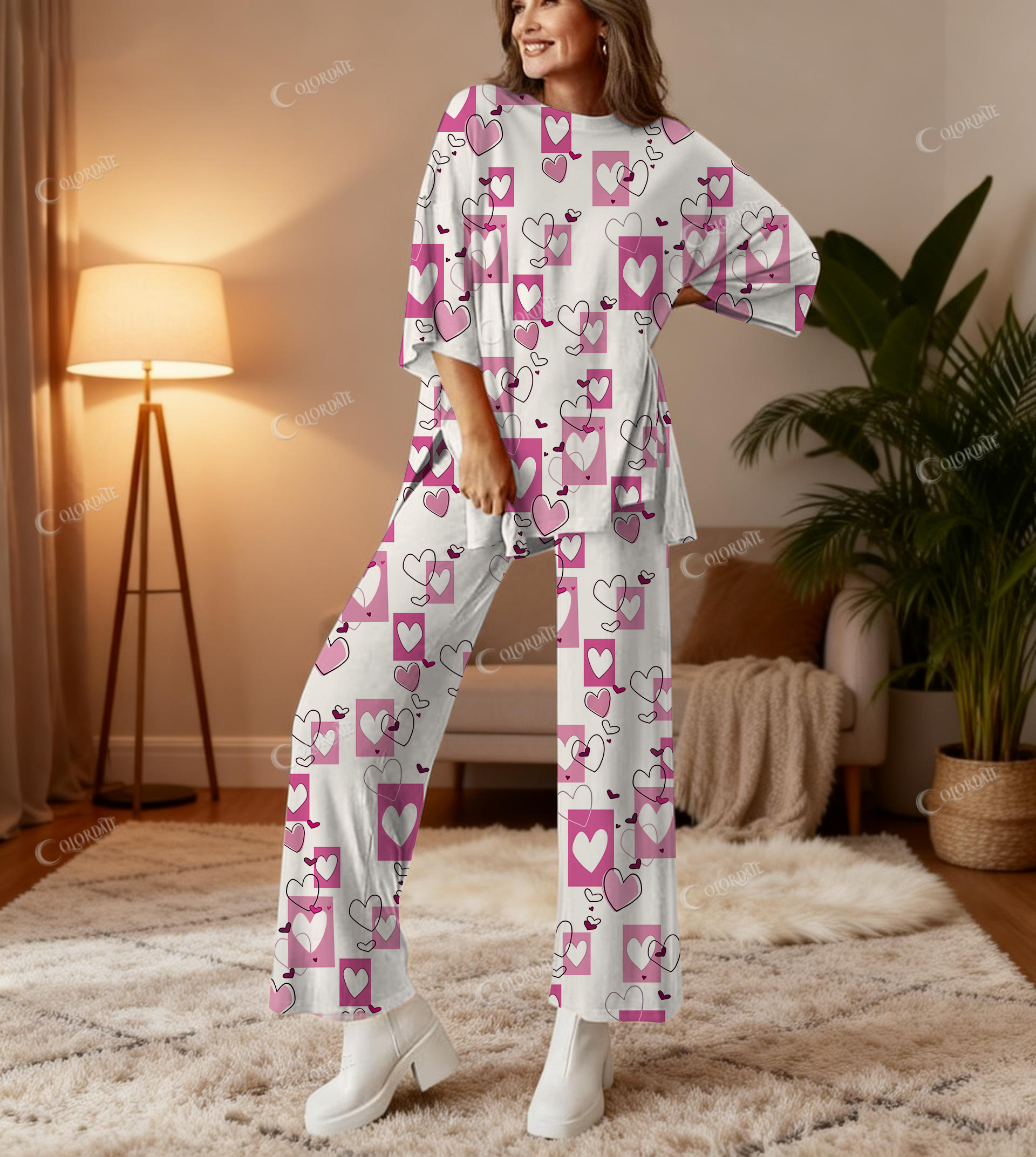 Valentine Heart Print Bamboo-Soft Lounge Set Pants