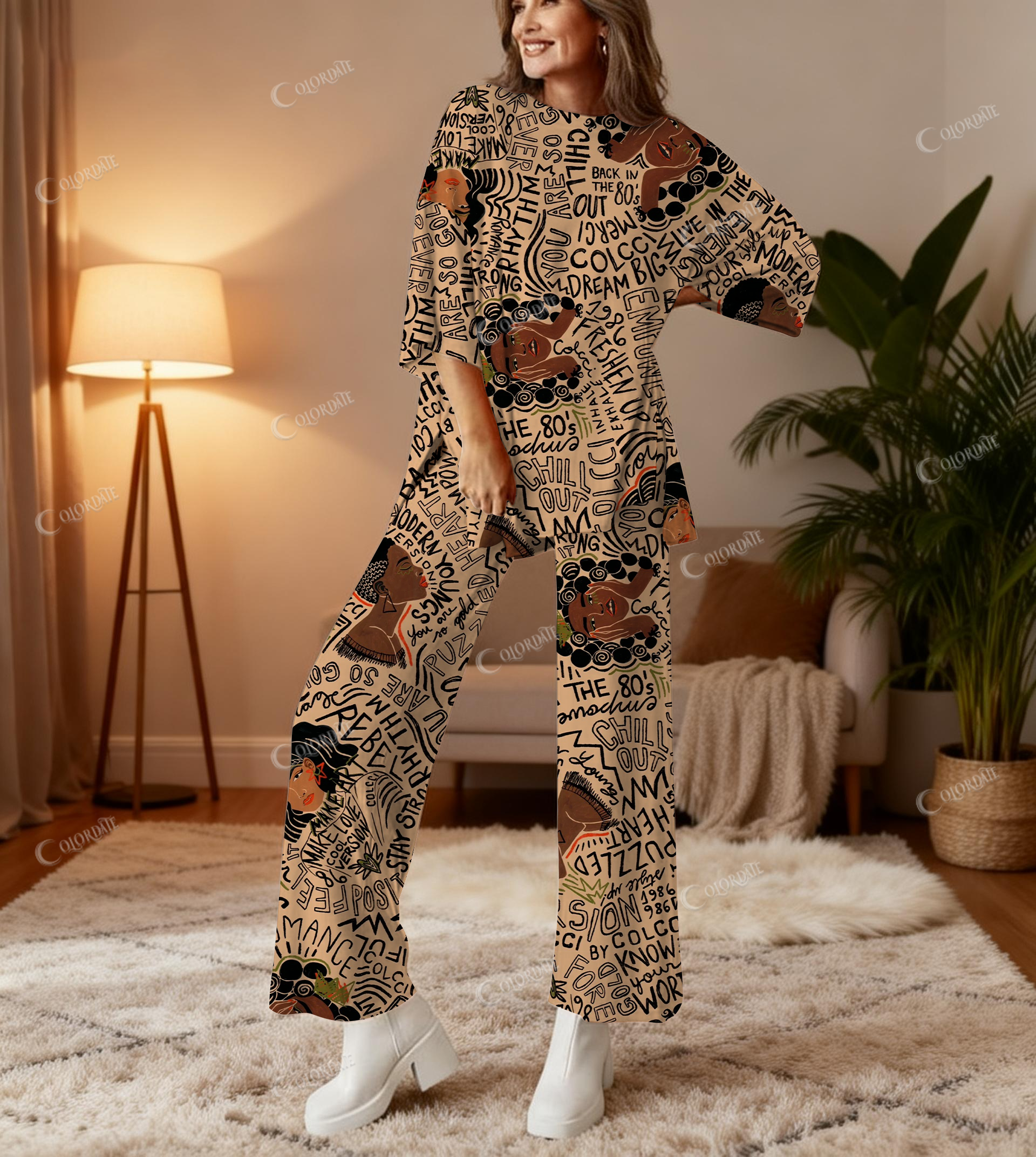 Empowerment Text Print Bamboo-Soft Lounge Set Pants