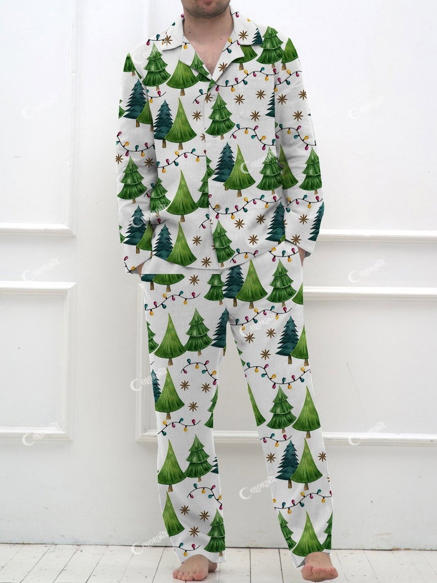 Men's Christmas Lights Christmas Tree Pattern Long Sleeve Pants Suit