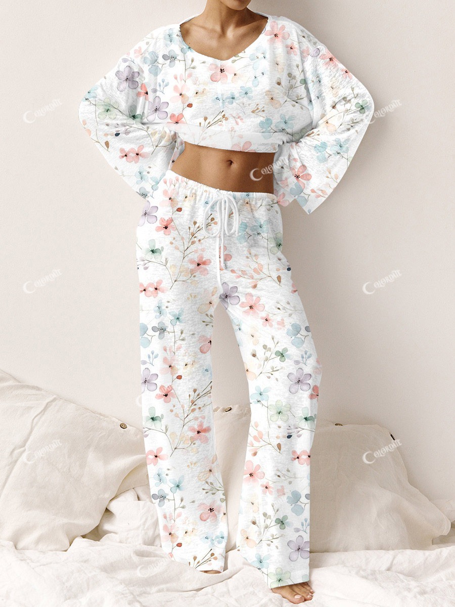 Women's Floral Print Long Sleeve Homewear Set