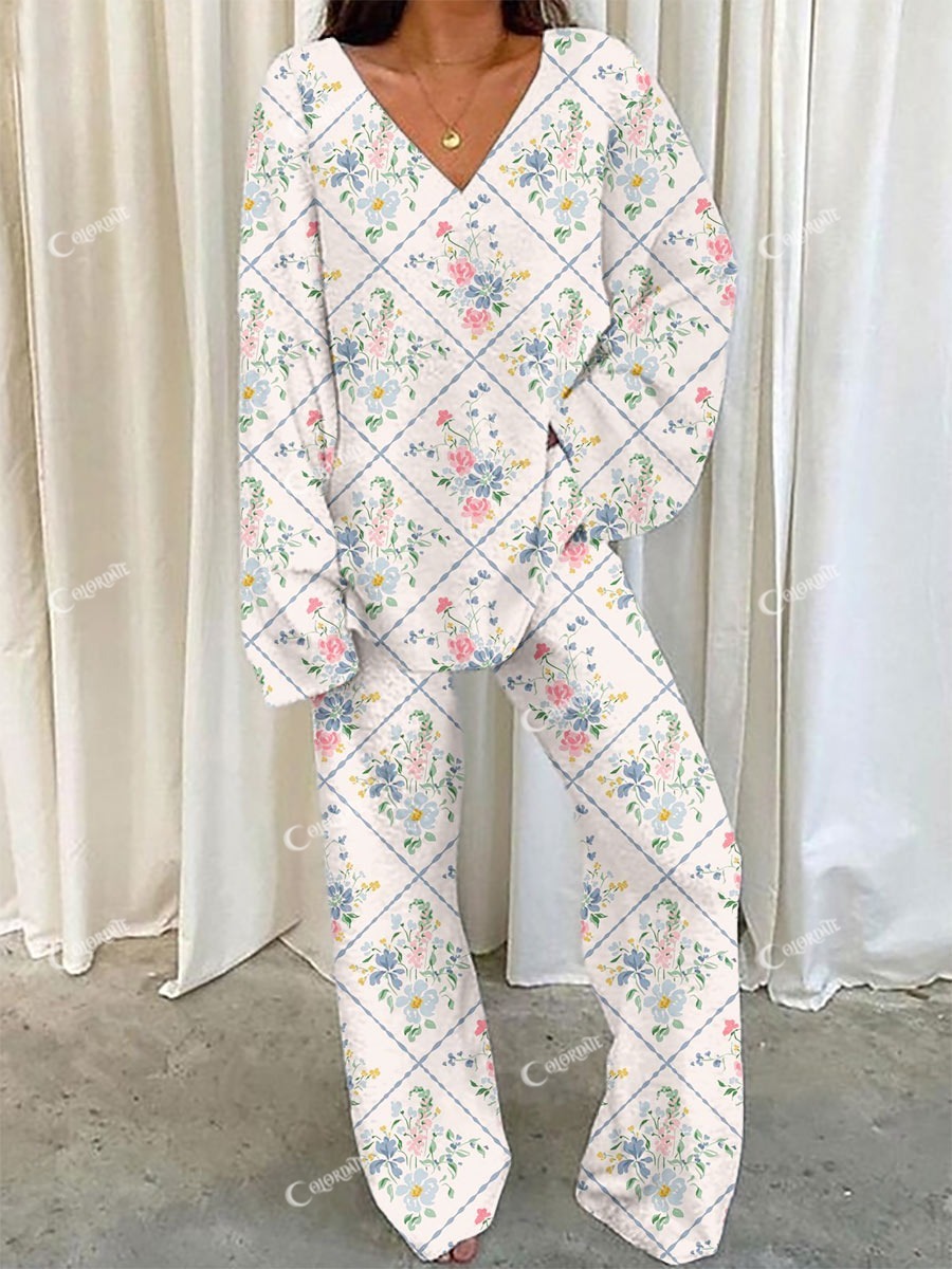Women's Floral Printed Casual Homewear Set