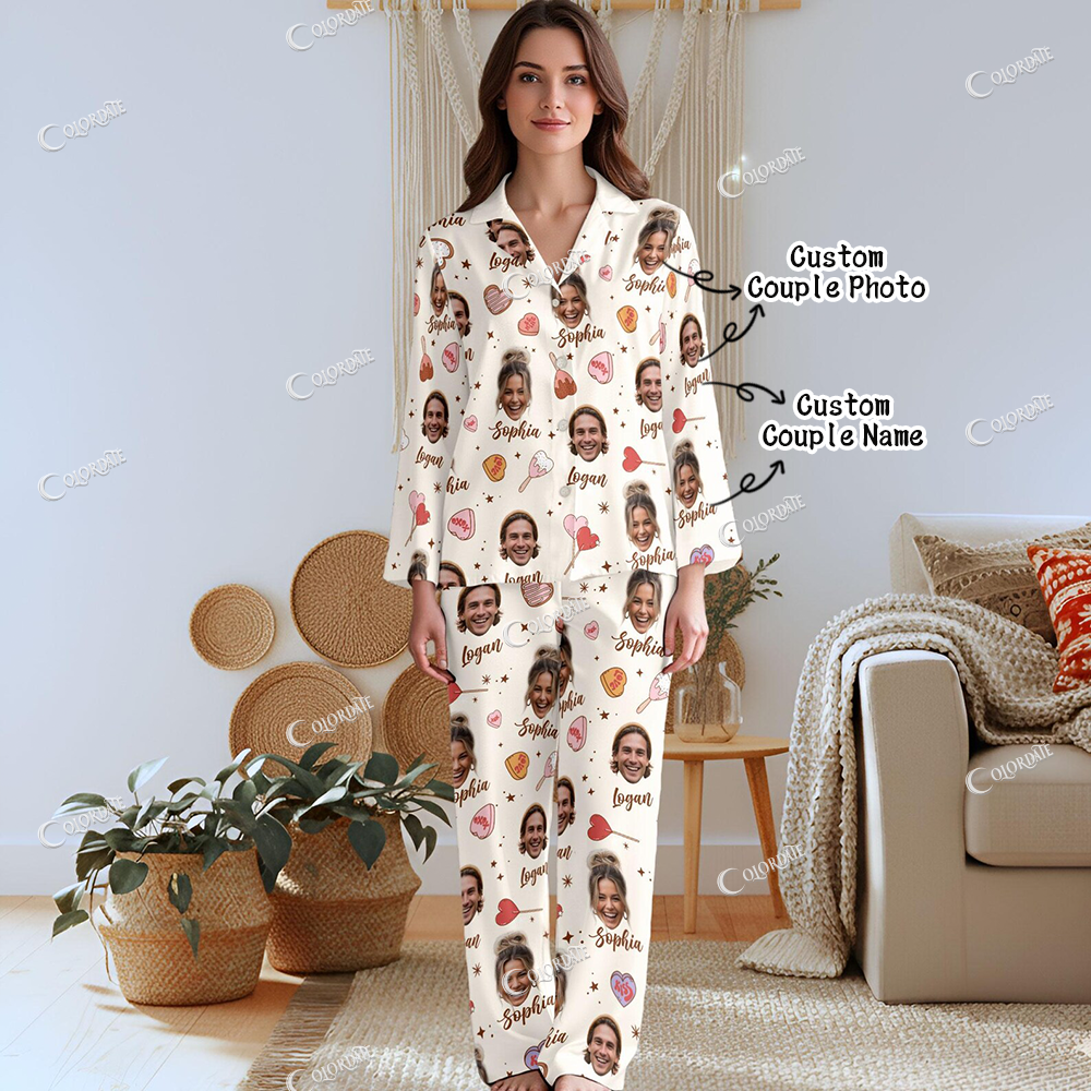 Custom Couple Photo Women's Print Long Pajama Set 