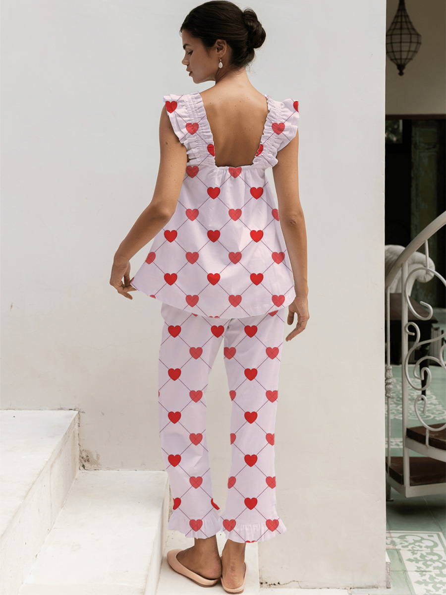 Red Rose & Floral Print  Tank Top Pajama Set