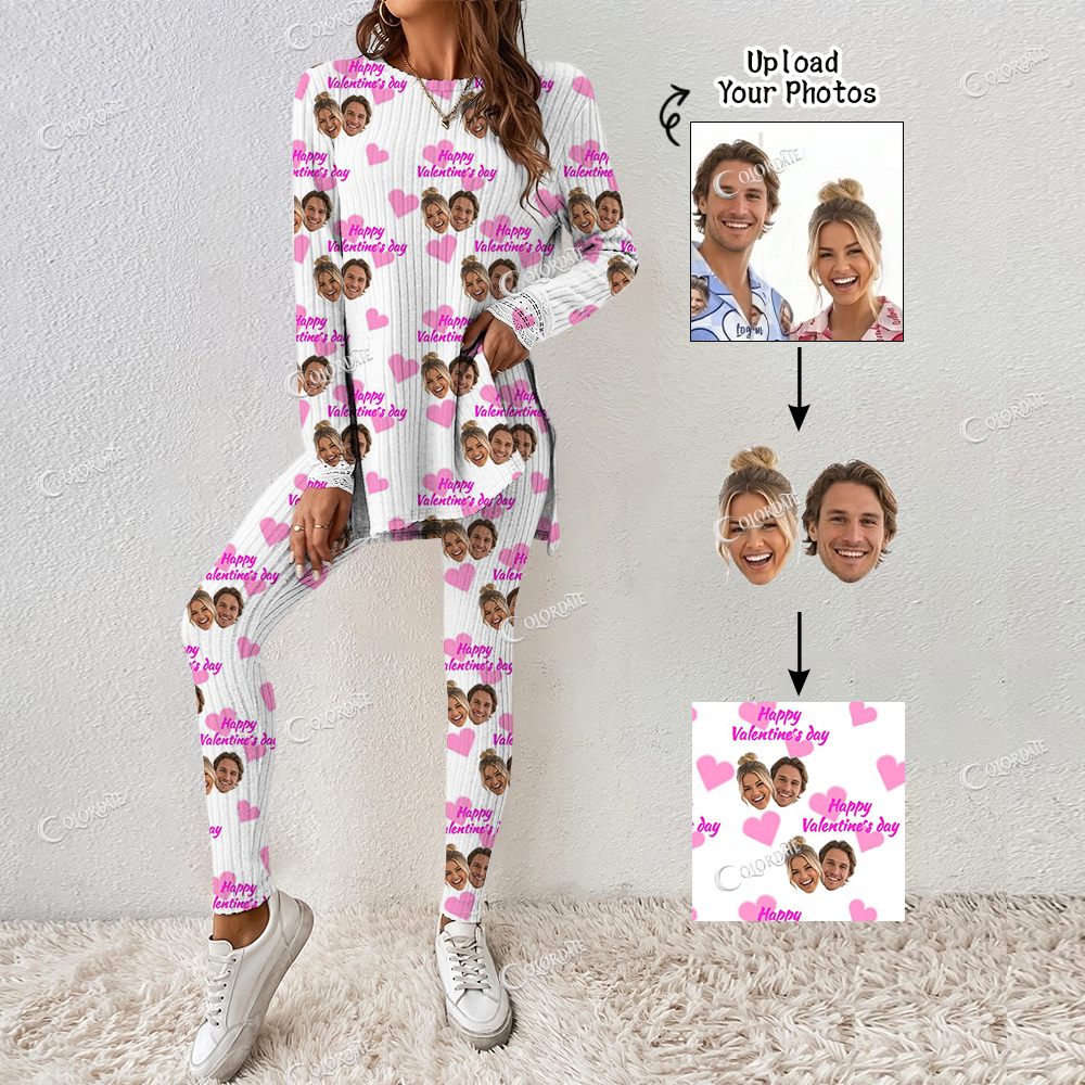 Addcustom Your Photos Women's Heart Print Long Sleeve Suit
