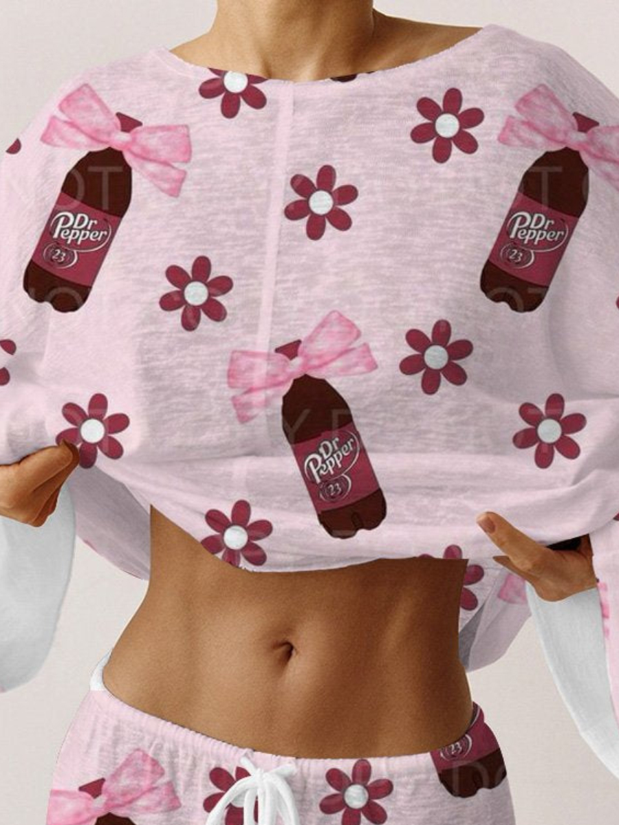 Women's Bow and Dr. Pepper Pink Pajama Set