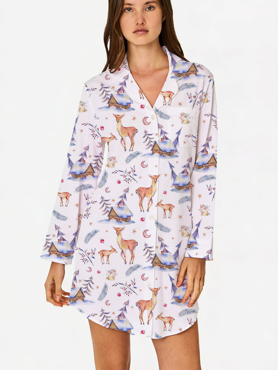 [Copy]Blue and Pink Floral Print Sleep Shirtdress