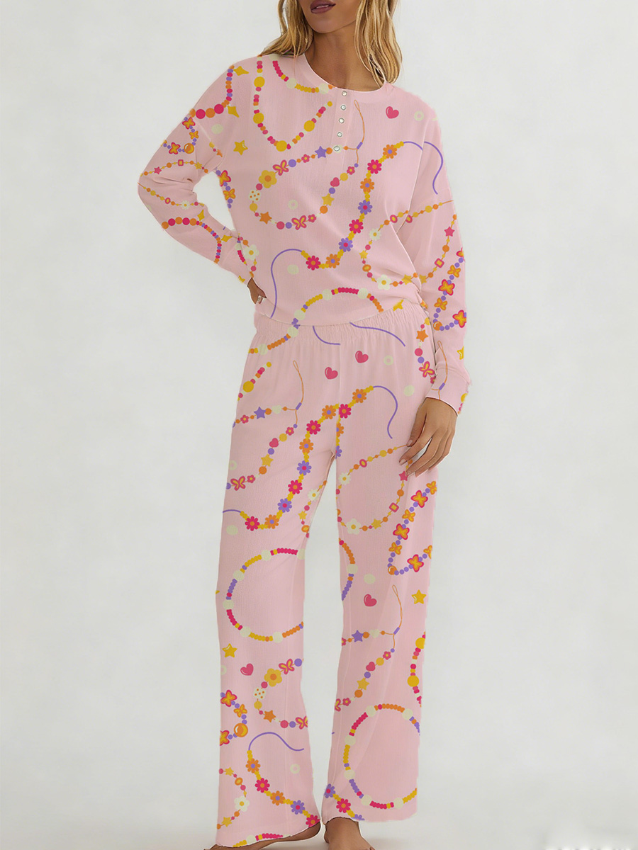 Pink Tropical Print Long Sleeve Suit