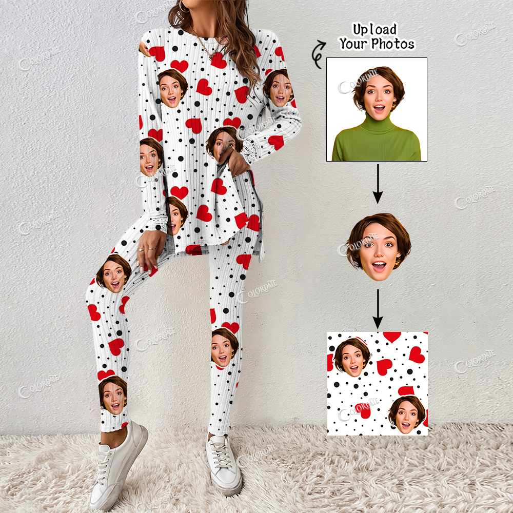 Addcustom Your Photos Women's Heart Print Long Sleeve Suit