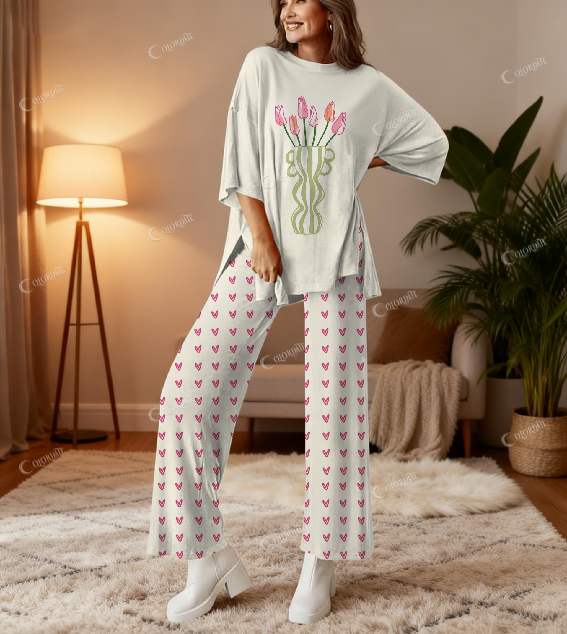Tulip Vase Print Bamboo-Soft Lounge Set Pants