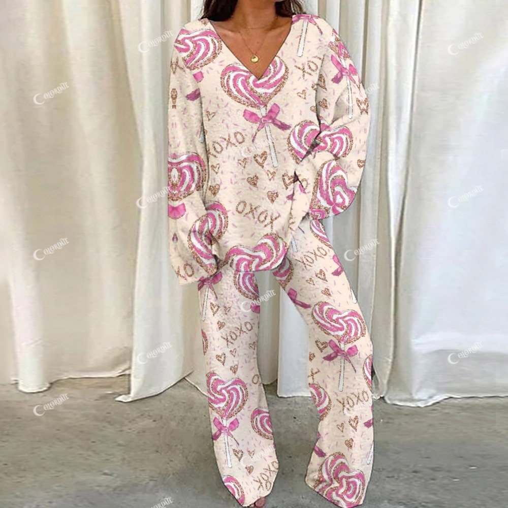 Heart Shaped Lollipop Letter Loungewear Set For Women
