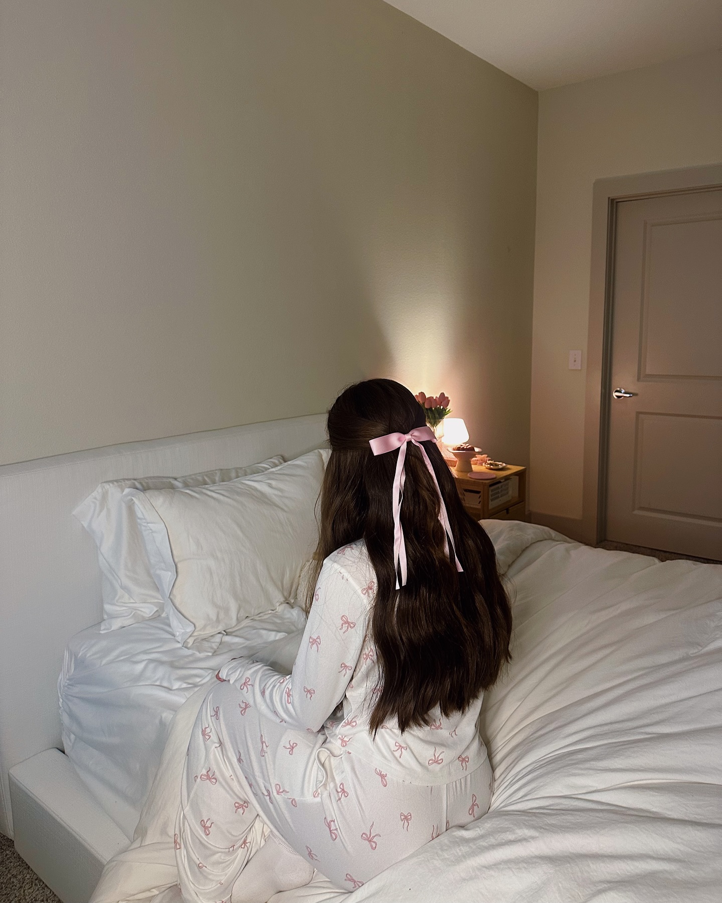 Women's Pink Bow Print Cotton Cardigan Homewear Set