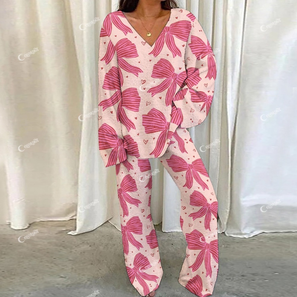 Pink Bow Loungewear Set For Women