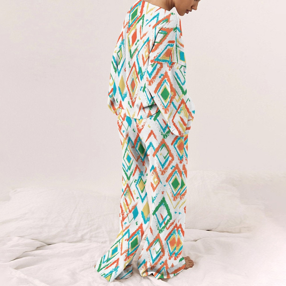 Women's Colorful Bohemian Art Print Home Long Sleeve Set