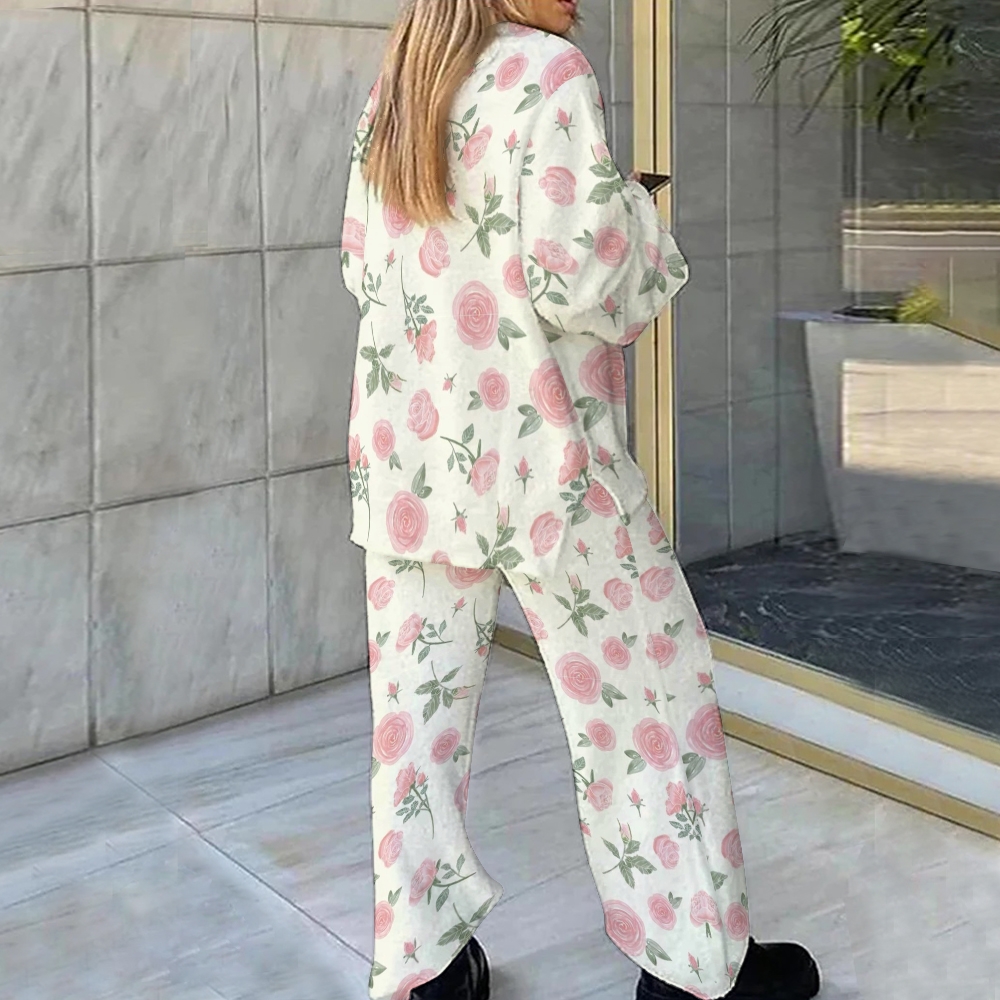 Pink Flower Loungewear Set For Women