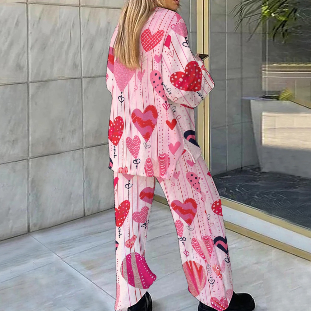Valentine's Day Pink Heart Loungewear Set For Women