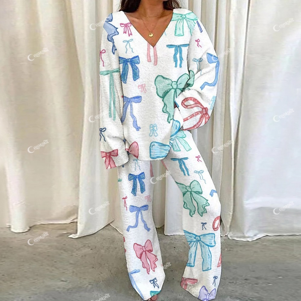 Colorful Bow Loungewear Set For Women