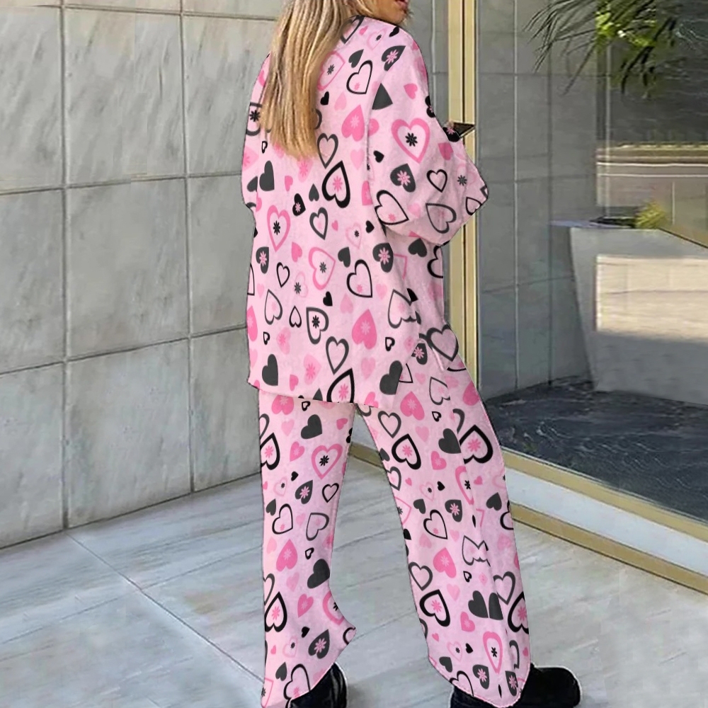 Casual V Neck Valentine's Day love Loungewear Set For Women
