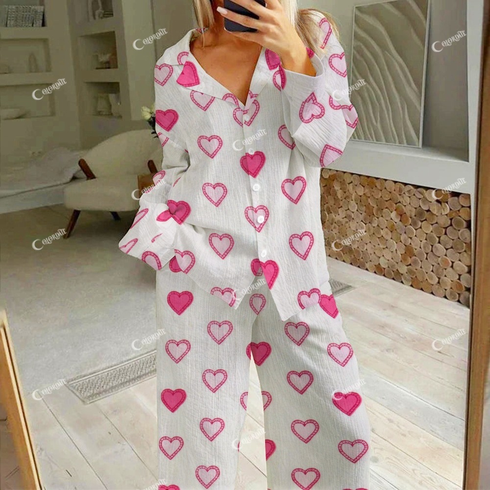 Women's Valentine's Day Love Print Cotton Cardigan Homewear Set