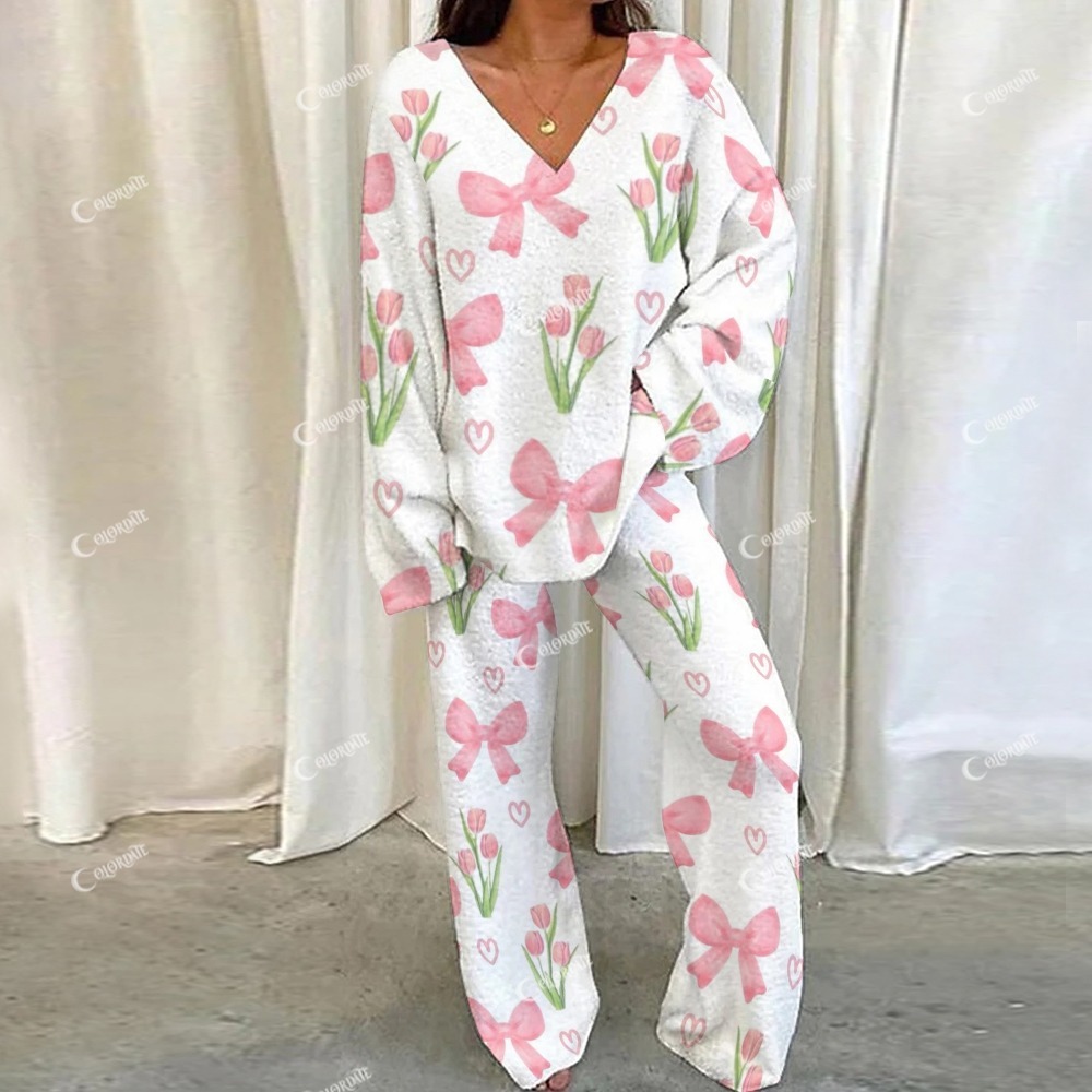 Pink Bow Tulip Love Loungewear Set For Women
