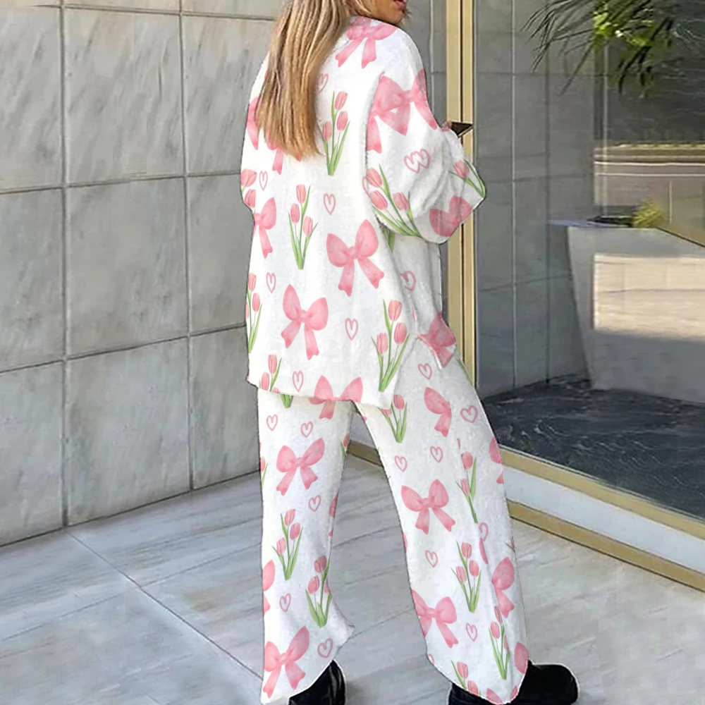 Pink Bow Tulip Love Loungewear Set For Women