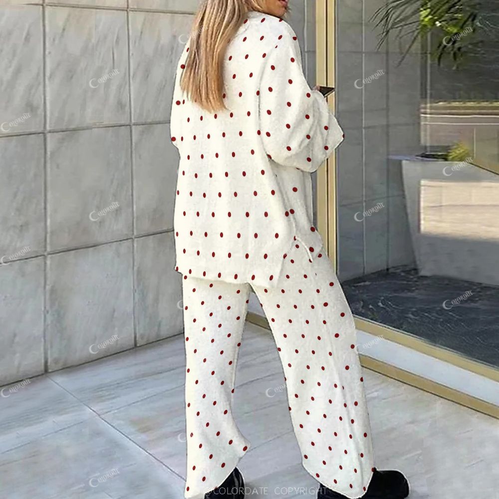Casual Red Love Plaid Bow Polka Dot Loungewear Set For Women