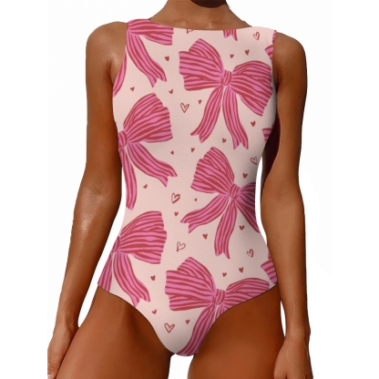 Women's Christmas Bow Print Sexy Turtleneck Bodysuit