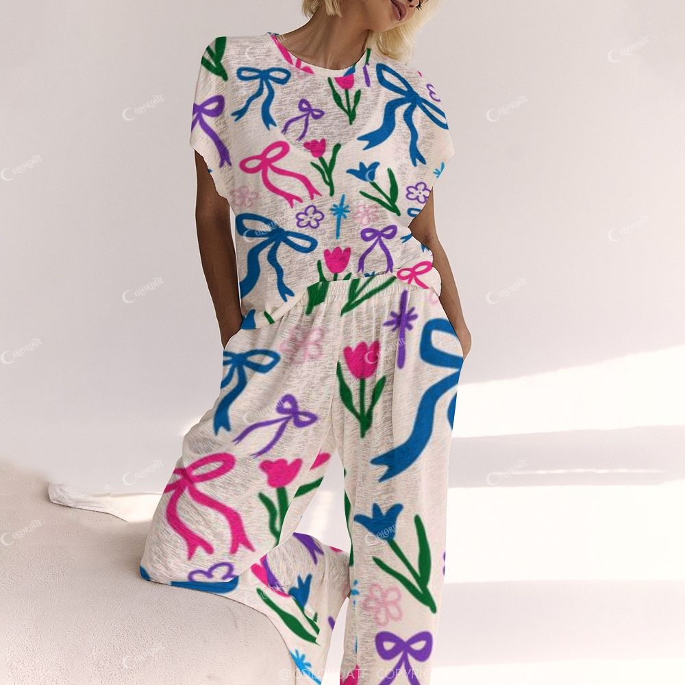 Colorful Bow Tulip Flower Ladies Lounge Suit