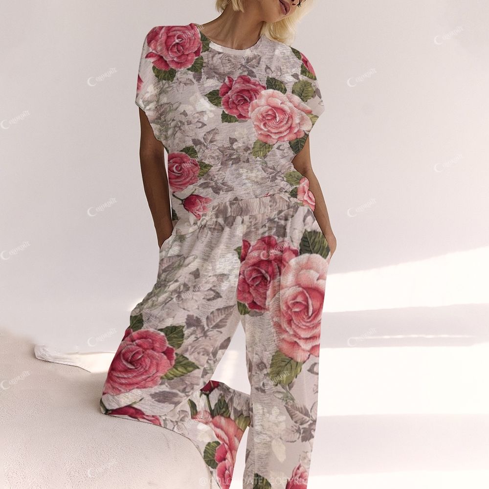 Vintage Floral Color Block Ladies Lounge Suit