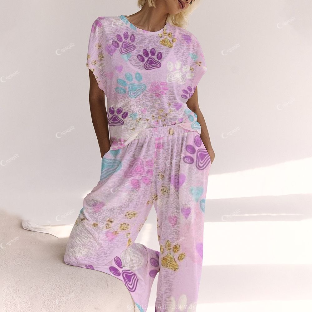 Purple Cat Paw Print Cute Ladies Lounge Suit